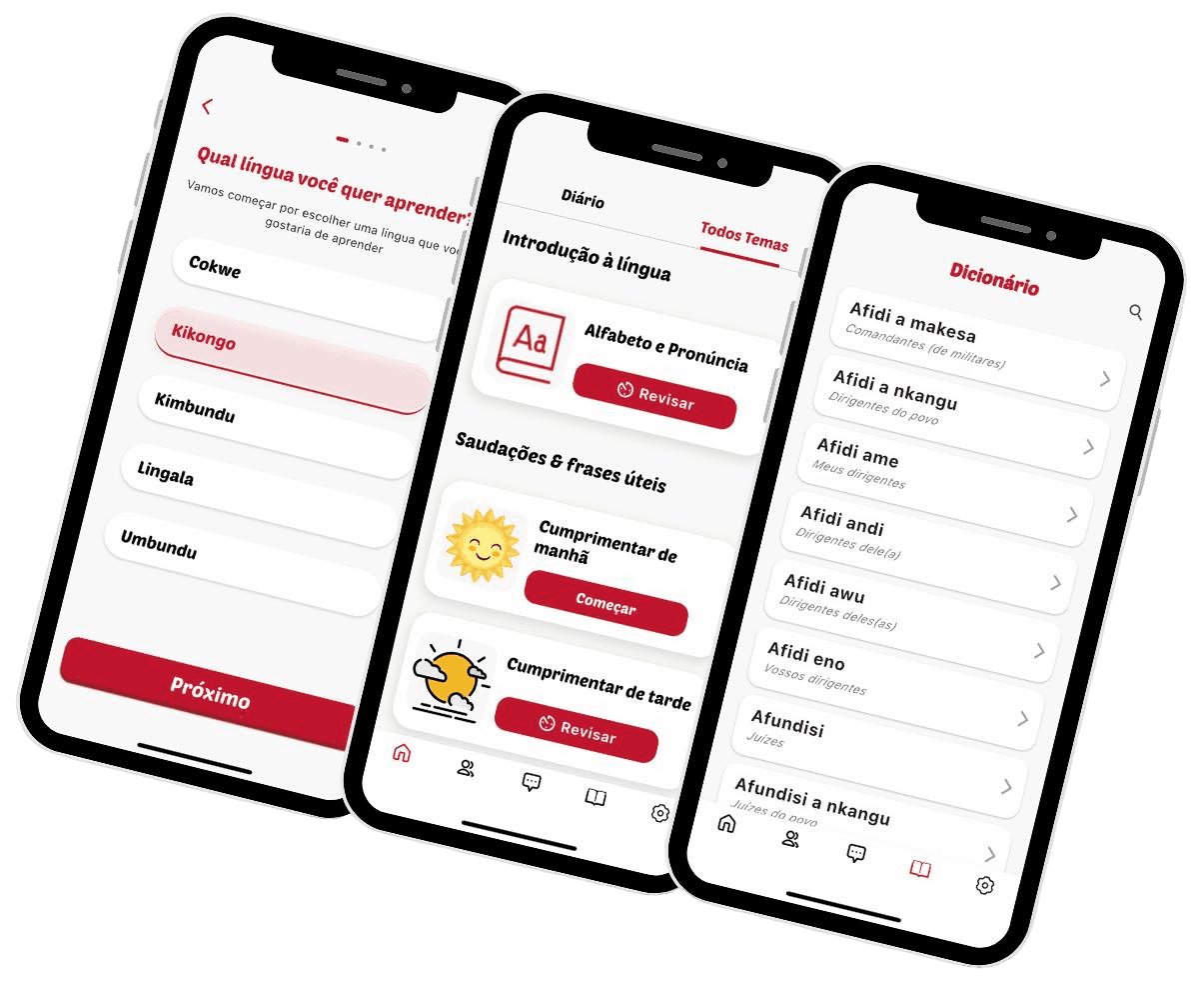 Interface do app Kukubela ensinando línguas africanas